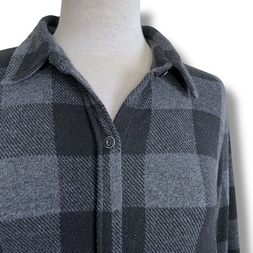 Faherty Womens Legend Sweater Shirt Dress Sz Large Gray Black Buffalo Plaid - Picture 6 of 8